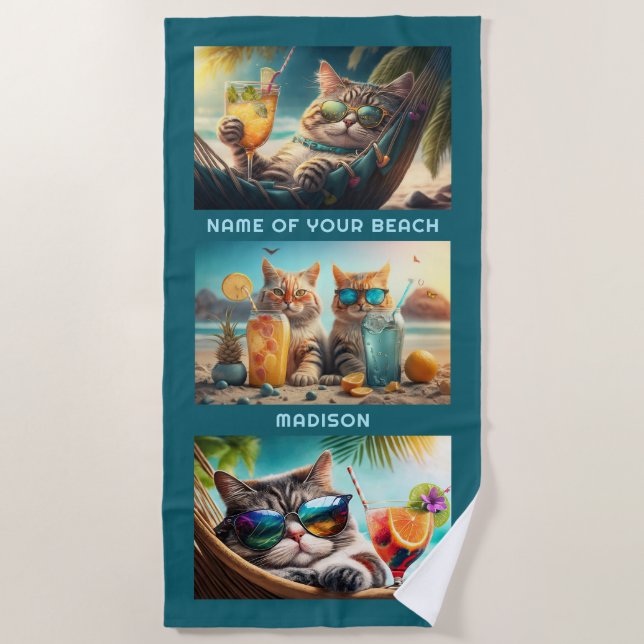 Individuelle Name & Aufenthaltsort Katzen Strandtuch (Vorderseite)