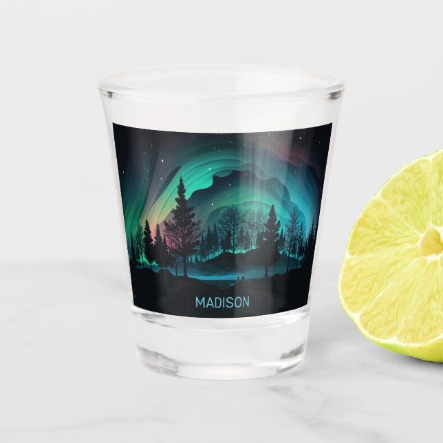 Individuelle Name Aurora Borealis Illustration Schnapsglas (Vorderseite)