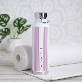 individuelle Name aus lila und weißen Streifen Trinkflasche