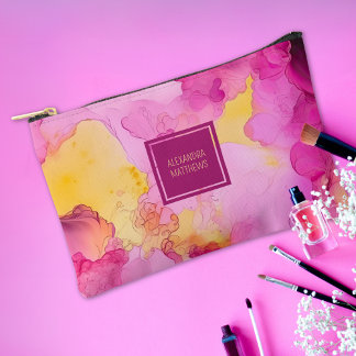 Individuelle Name aus rosa und gelbem Marmor Zubehörtasche
