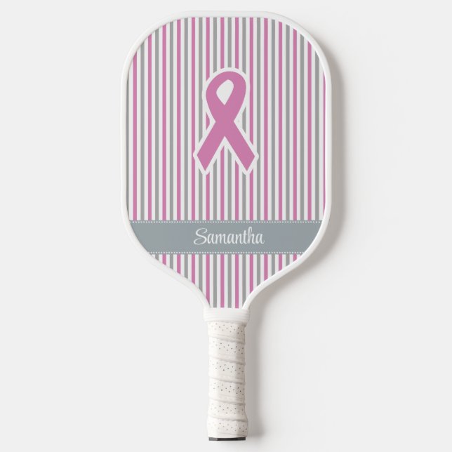 Individuelle Name aus rosa und silberfarbenen Stre Pickleball Schläger (Vorderseite)