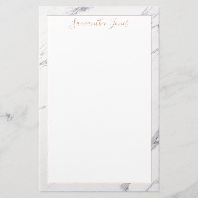 Individuelle Name aus weißem Marmor und Gold Briefpapier (Vorderseite)