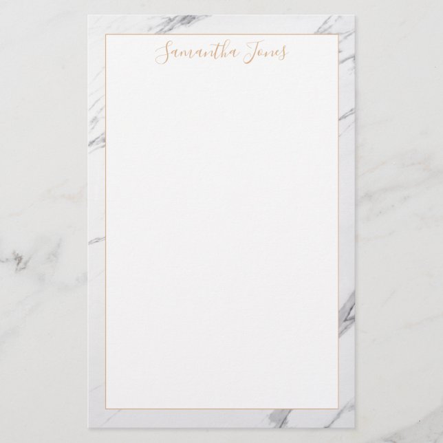 Individuelle Name aus weißem Marmor und Gold Briefpapier (Vorderseite)