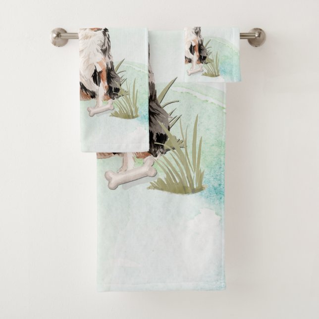 Individuelle Name Australian Shepherd Pet Dog Badhandtuch Set (Insitu)