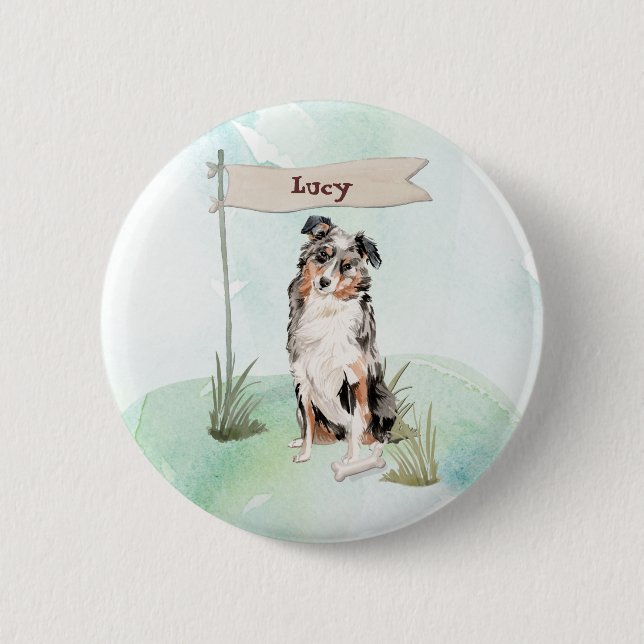 Individuelle Name Australian Shepherd Pet Dog Button (Vorderseite)