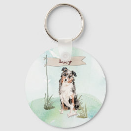 Individuelle Name Australian Shepherd Pet Dog Schlüsselanhänger