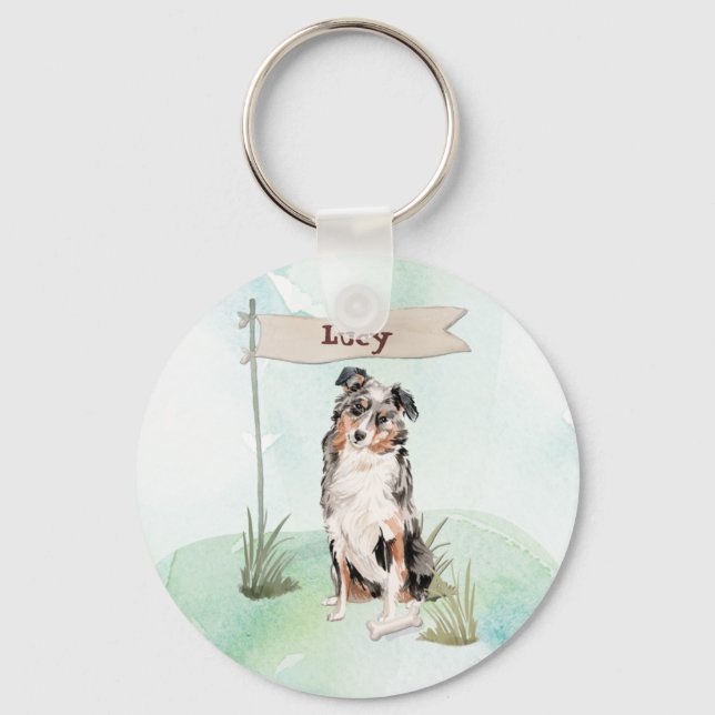 Individuelle Name Australian Shepherd Pet Dog Schlüsselanhänger (Vorderseite)