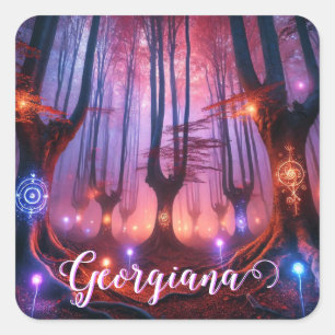 Individuelle Name Autumnal verzauberter Whimsigoth Quadratischer Aufkleber