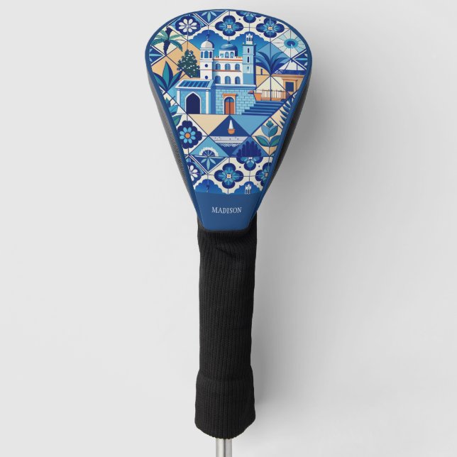Individuelle Name Azulejo Tiles Pattern Golf Headcover (Vorderseite)