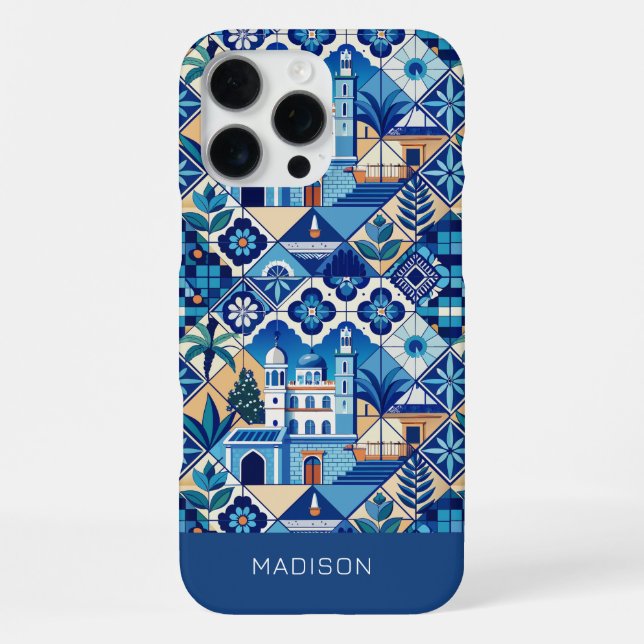 Individuelle Name Azulejo Tiles Pattern iPhone 16 Pro Max Hülle (Rückseite)