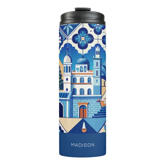 Individuelle Name Azulejo Tiles Pattern Thermosbecher (Vorderseite)