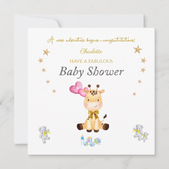Individuelle Name Baby Giraffe Ballons Babydusche (Vorderseite)