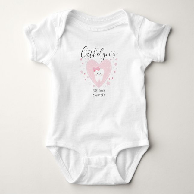 Individuelle Name Baby Girl First Tooth Outfit Strampler (Vorderseite)