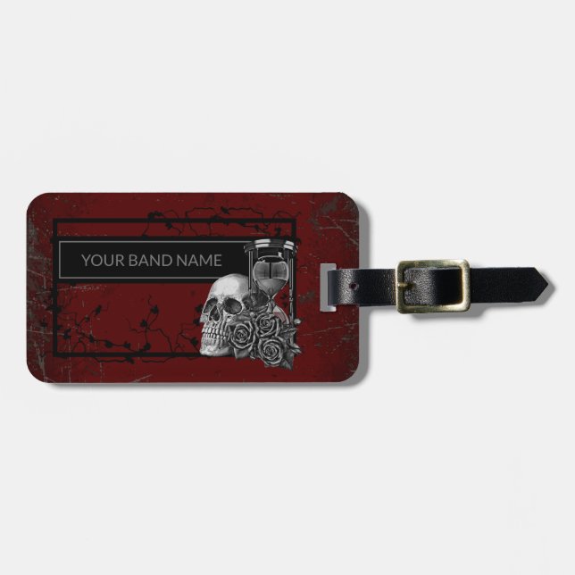Individuelle Name Band Merch Cool Rock Skull Rose  Gepäckanhänger (Vorderseite horizontal)