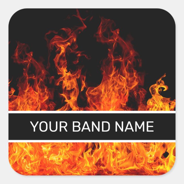 Individuelle Name Band Merch Flames Rock & Roll Mu Quadratischer Aufkleber (Vorderseite)