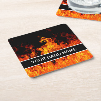 Individuelle Name Band Merch Flames Rock & Roll Mu Rechteckiger Pappuntersetzer