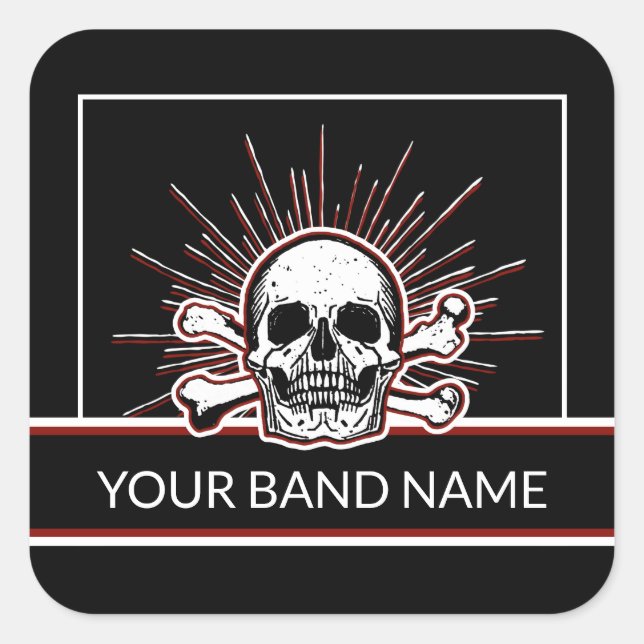 Individuelle Name Band Merch Skull Bones Rock & Ro Quadratischer Aufkleber (Vorderseite)