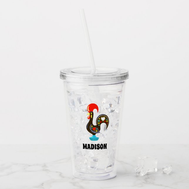 Individuelle Name Barcelos Portuos Rooster Black Acryltrinkbecher (Vorderseite Ice)