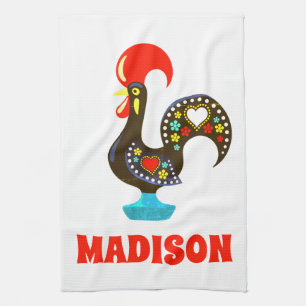Individuelle Name Barcelos Portuos Rooster Black Geschirrtuch