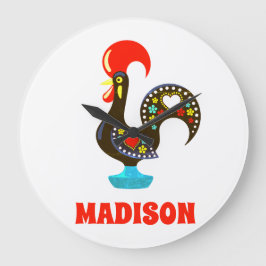 Individuelle Name Barcelos Portuos Rooster Black Große Wanduhr