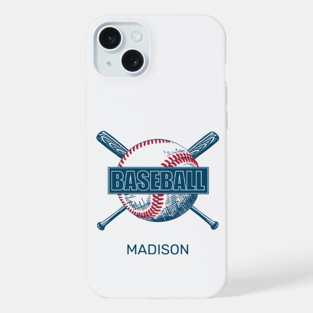 Individuelle Name Baseball iPhone 15 Plus Hülle (Rückseite)