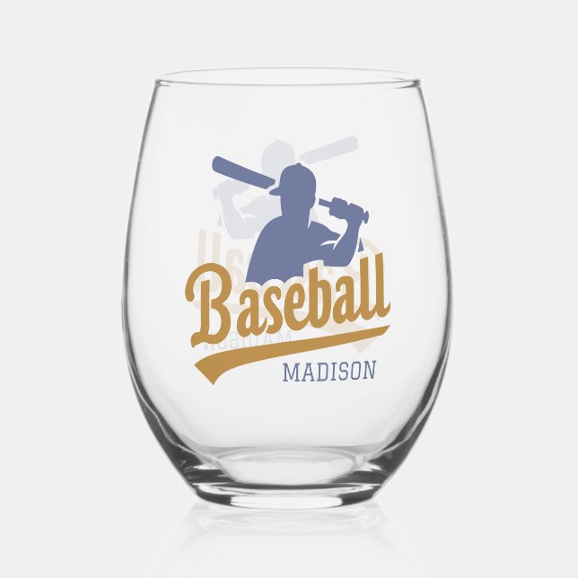 Individuelle Name Baseball Player Weinglas Ohne Stiel (Vorderseite)