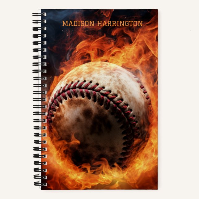 Individuelle Name Baseball zu Feuer Notizbuch (Vorderseite)
