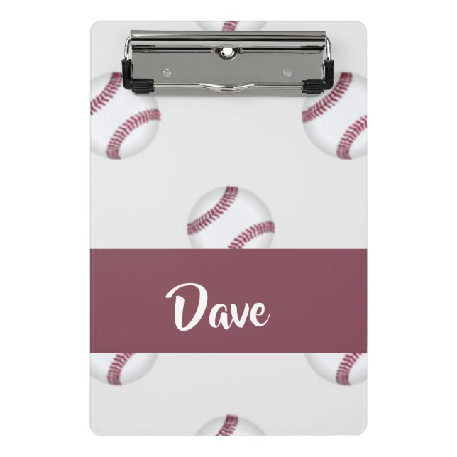 Individuelle Name-Baseballgraumuster Mini Klemmbrett (Vorderseite)