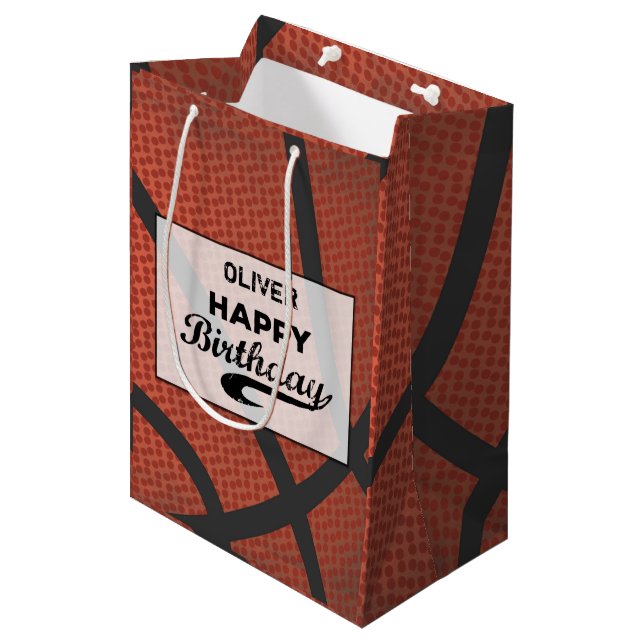 Individuelle Name Basketball Geburtstag Große Grun Mittlere Geschenktüte (Vorderseite Schrägansicht)