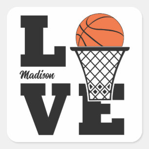 Individuelle Name Basketball Liebe Quadratischer Aufkleber