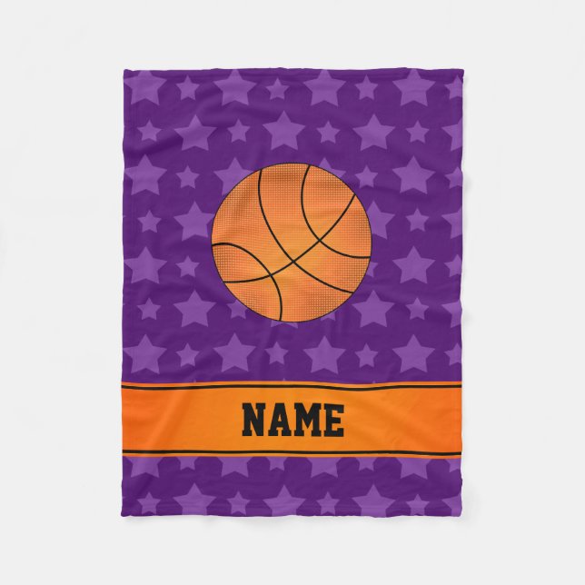Individuelle Name Basketball lila Sterne Fleecedecke (Vorderseite)