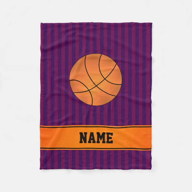 Individuelle Name Basketball lila Streifen Fleecedecke (Vorderseite)
