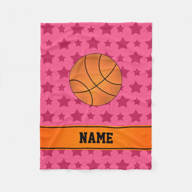 Individuelle Name Basketball Rosa Sterne Fleecedecke (Vorderseite)