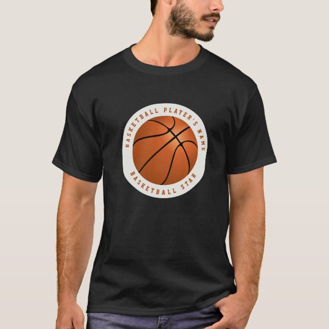Individuelle Name Basketball Schwarz/Weiß Orange T-Shirt (Vorderseite)