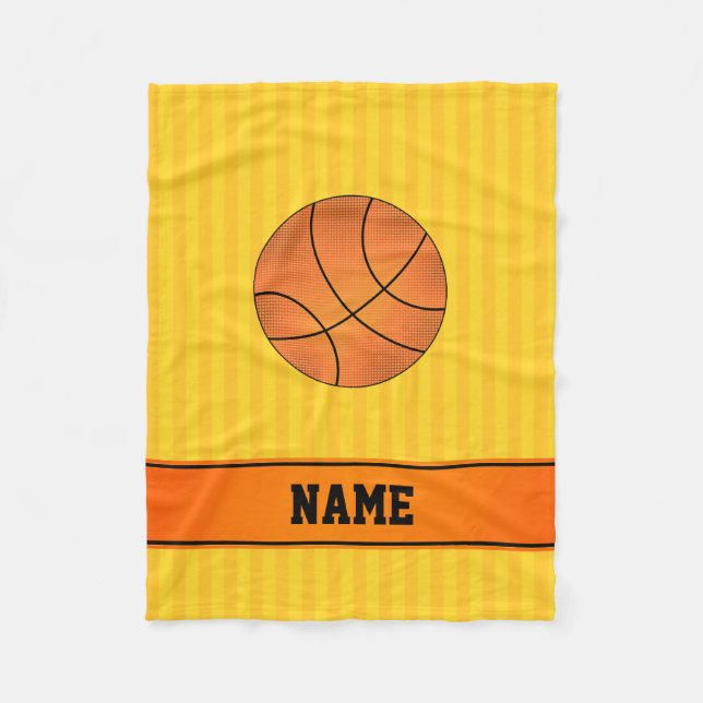 Individuelle Name Basketballgelbe Streifen Fleecedecke (Vorderseite)