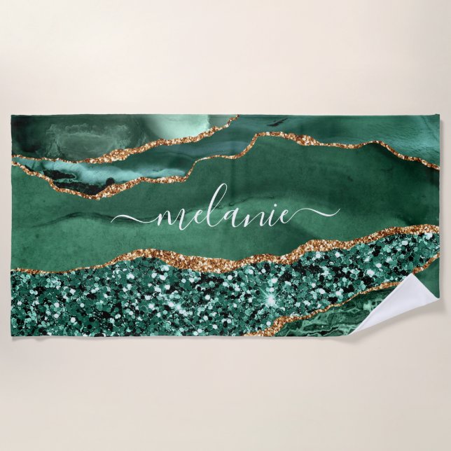 Individuelle Name Beach Handtuch Agate Green Glitz (Vorderseite)