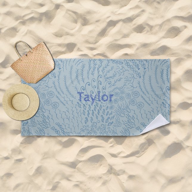 Individuelle Name Beach Handtuch Sea Muschel & Cor (Blue Ocean Scene Beach Towel)