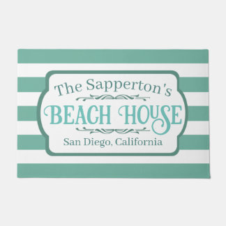 Individuelle Name Beach House Aquamarine Streifen Fußmatte