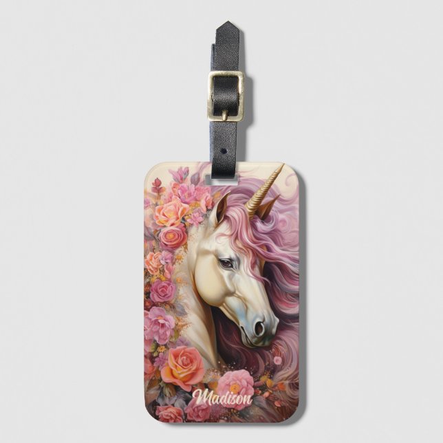 Individuelle Name Beautiful Unicorn Gepäckanhänger (Vorderseite Vertikal)