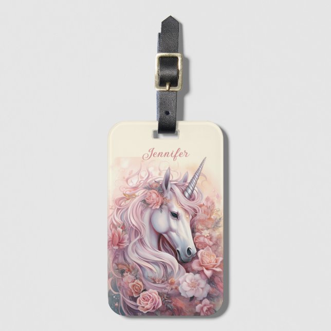 Individuelle Name Beautiful Unicorn Gepäckanhänger (Vorderseite Vertikal)