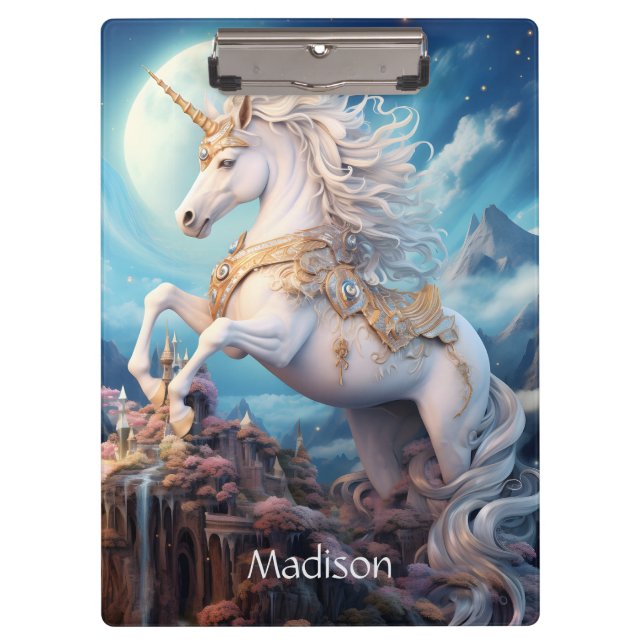 Individuelle Name Beautiful Unicorn Klemmbrett (Vorderseite)