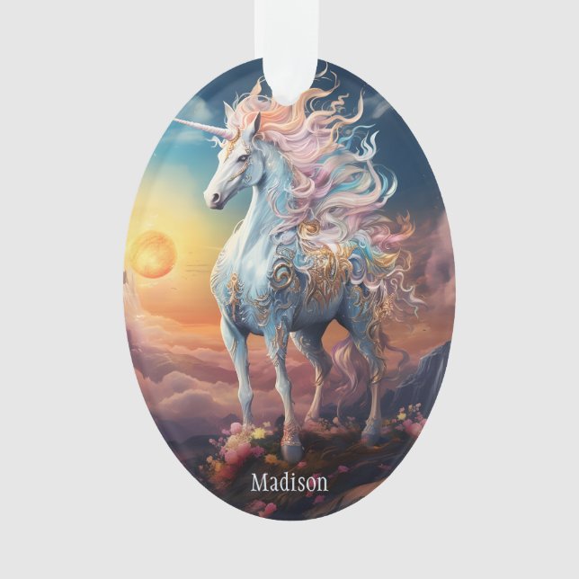 Individuelle Name Beautiful Unicorn Ornament (Vorderseite)