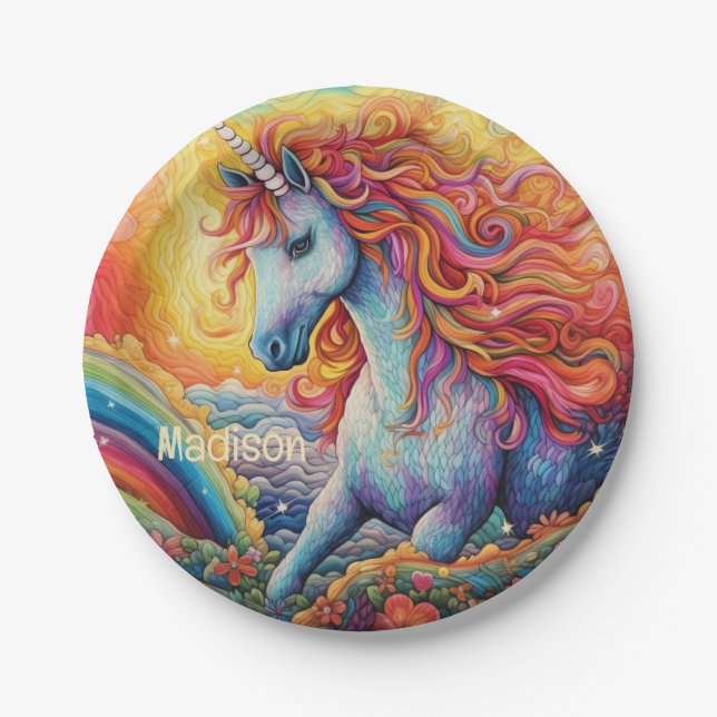 Individuelle Name Beautiful Unicorn Pappteller (Vorderseite)
