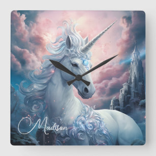 Individuelle Name Beautiful Unicorn Quadratische Wanduhr