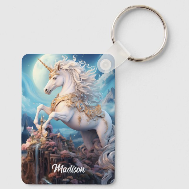 Individuelle Name Beautiful Unicorn Schlüsselanhänger (Rückseite)