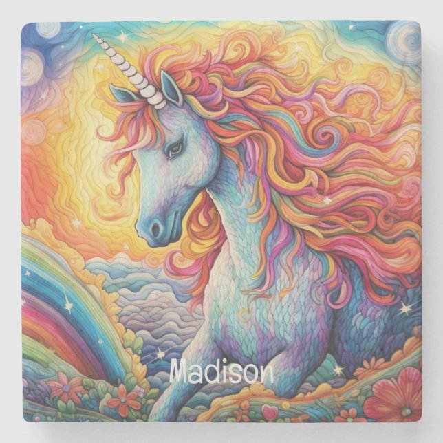 Individuelle Name Beautiful Unicorn Steinuntersetzer (Vorderseite)