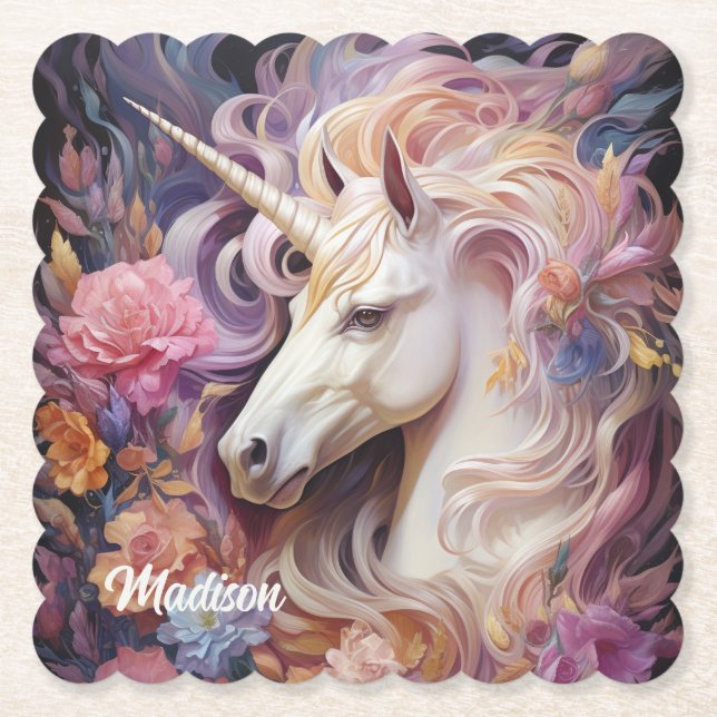 Individuelle Name Beautiful Unicorn Untersetzer (Vorderseite)