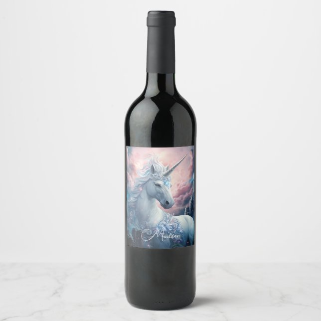 Individuelle Name Beautiful Unicorn Weinetikett (Vorderseite)