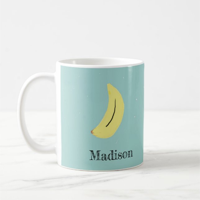 Individuelle Name bemalte Banane auf blau Kaffeetasse (Links)