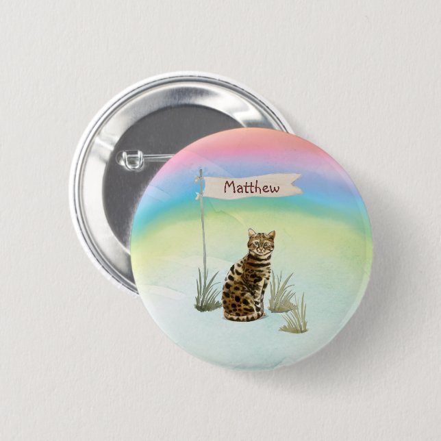 Individuelle Name Bengalisch Katze Haustier Button (Vorne & Hinten)